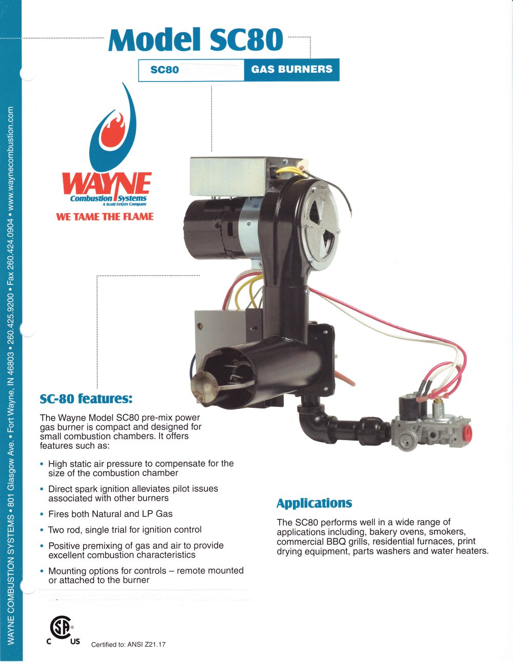 SC80 Gas Powered Burners - Wayne Combustion Systems