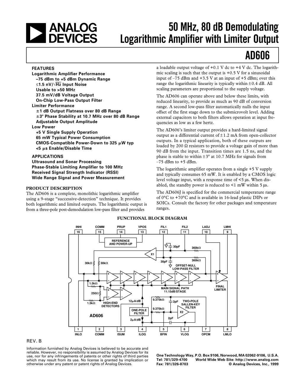 50 MHz, 80 dB Demodulating Logarithmic Amplifier with Limiter Output - Analog Devices