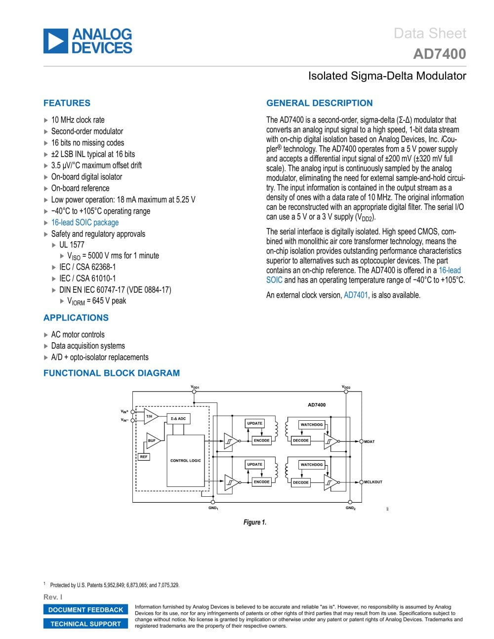 AD7400:  Isolated Sigma-Delta Modulator - Analog Devices