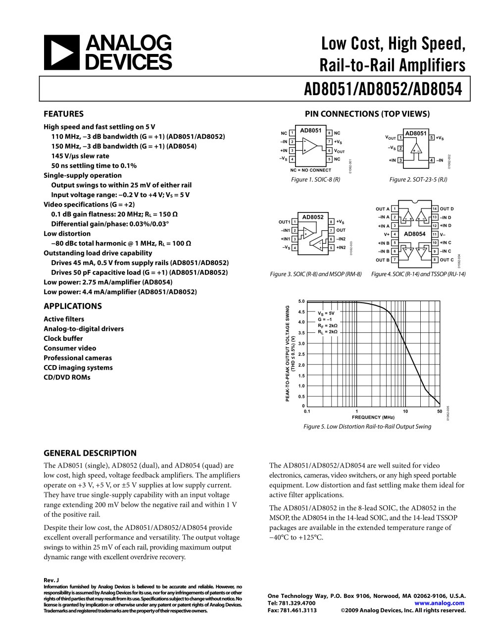 AD8051:  Low Cost, High Speed, Single, Rail-to-Rail Amplifier - Analog Devices