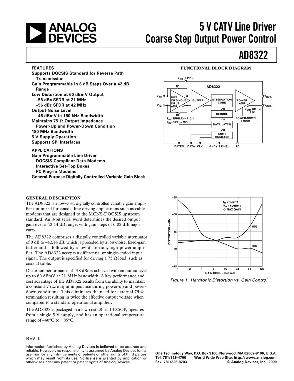 AD8322:  5 V CATV Line Driver with Coarse Step Output Power Control - Analog Devices