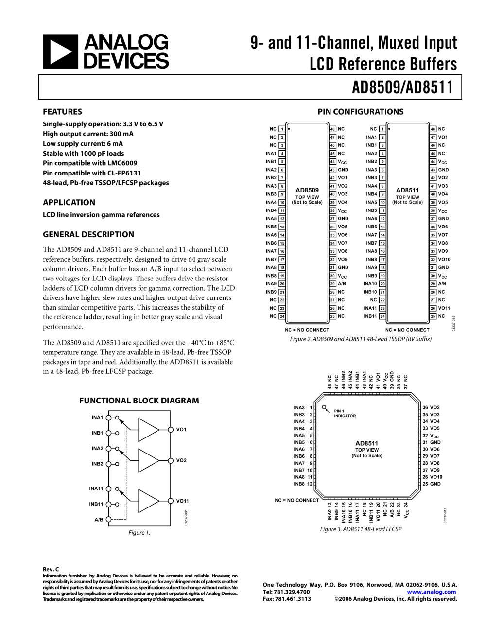 AD8509 9-Channel, Multiplexed Input, LCD Driver - Analog Devices