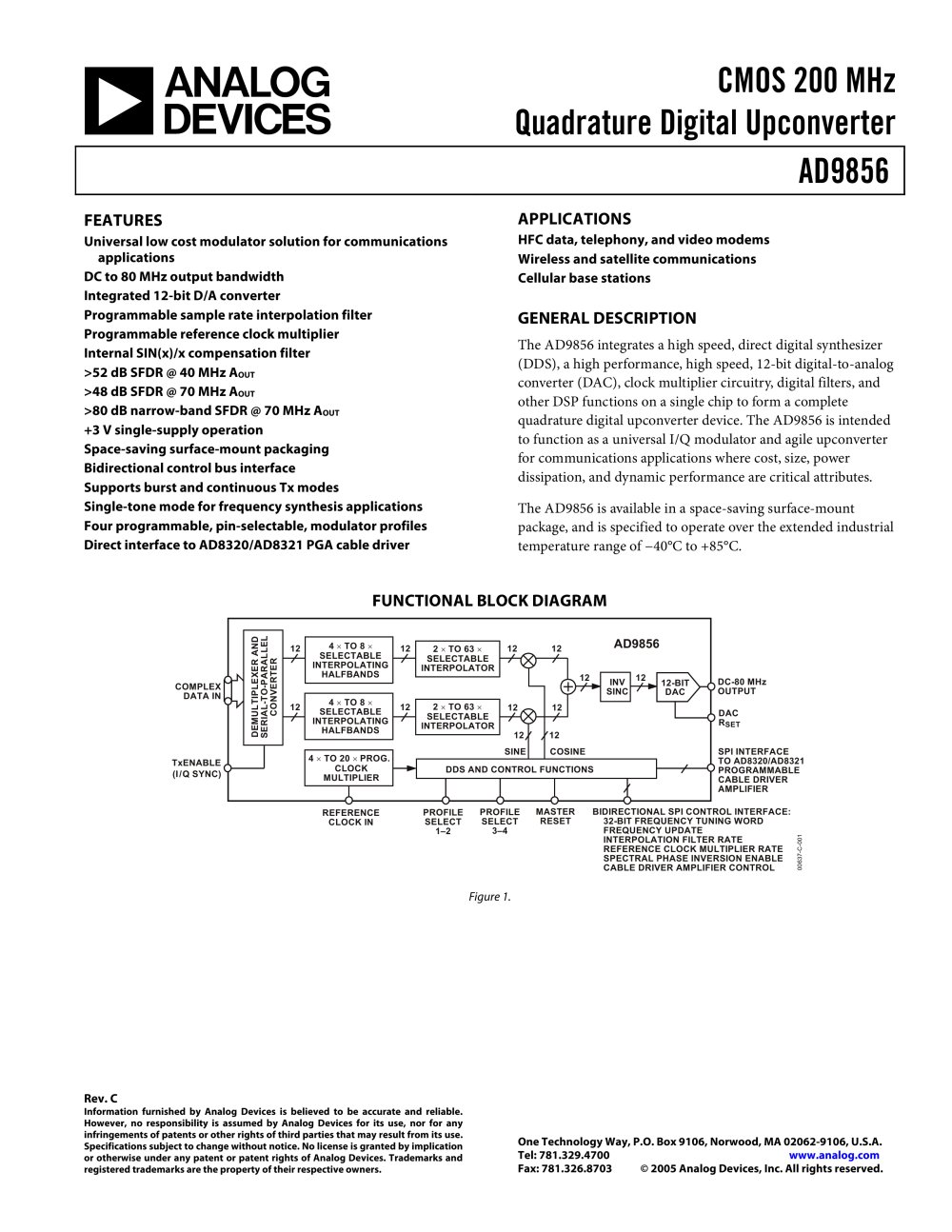 AD9856 CMOS 200 MHz Quadrature Digital Upconverter - Analog Devices