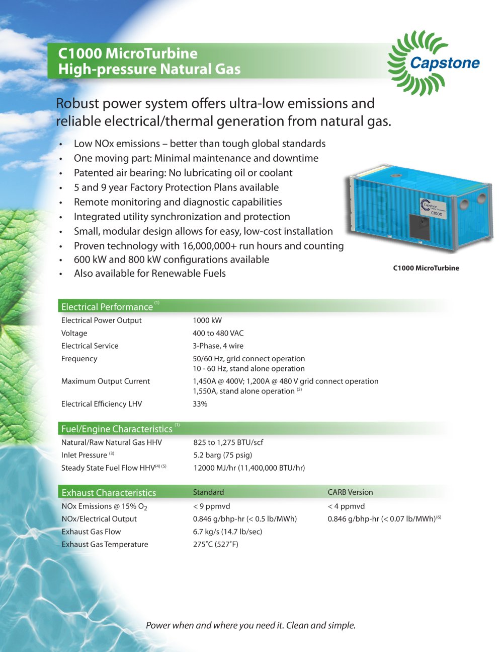 C1000 Product Literature - CAPSTONE TURBINE