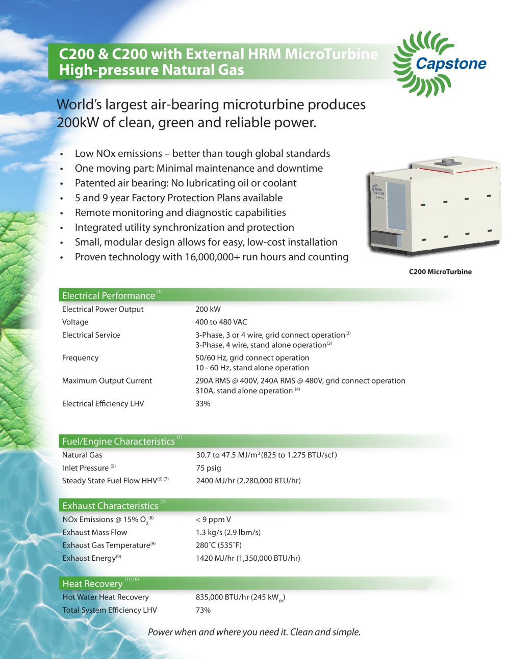 C200 HIgh Pressure NATGAS Product Literature - CAPSTONE TURBINE
