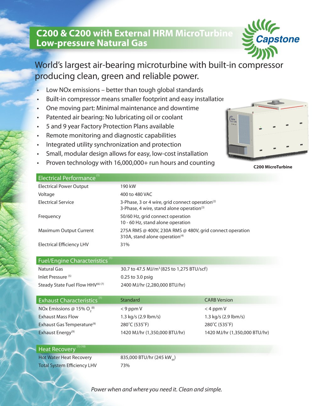 C200 Low Pressure NATGAS Product Literature - CAPSTONE TURBINE