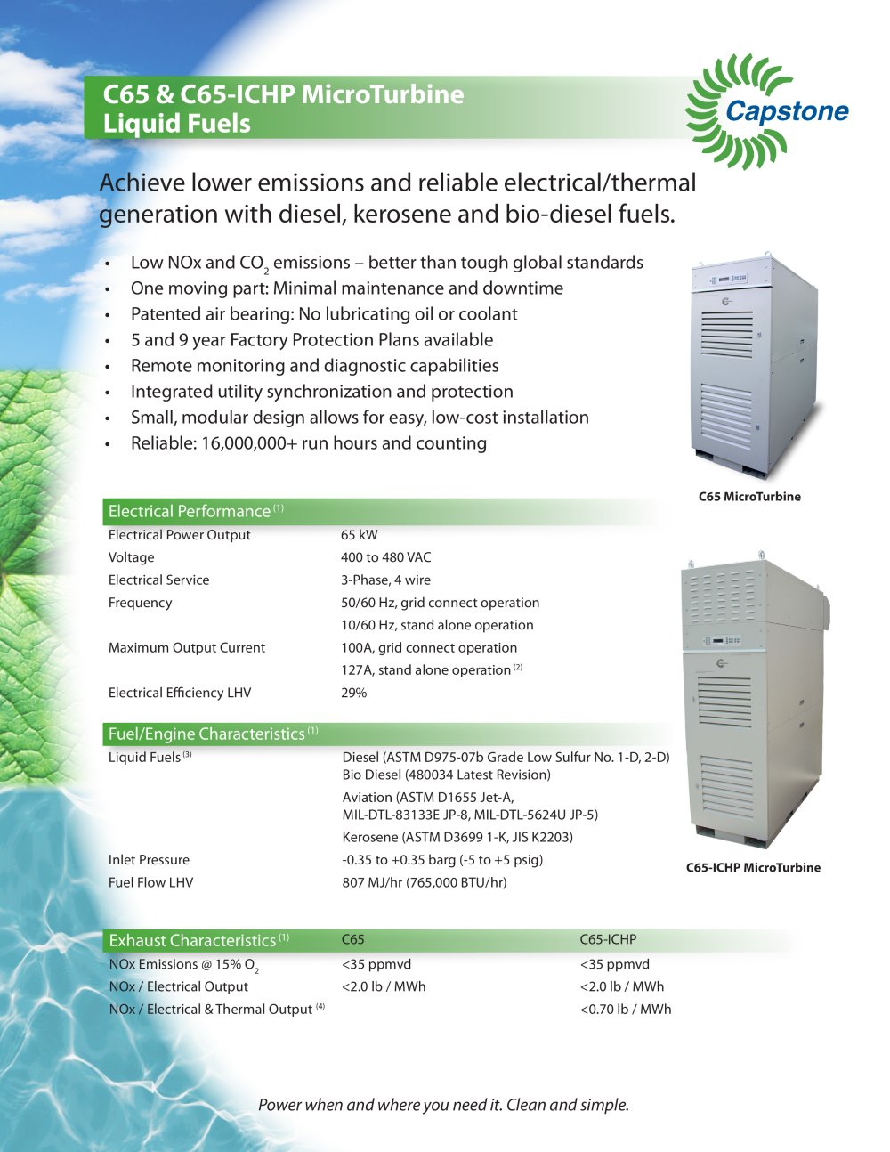 C65 & C65-ICHP Liquid Fuels Product Literature - CAPSTONE TURBINE