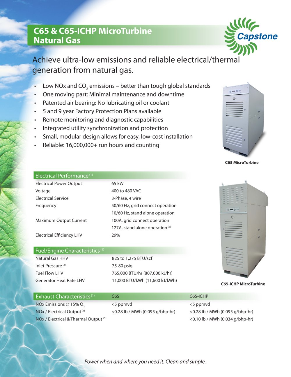 C65 ICHP NATGAS Product Literature - CAPSTONE TURBINE