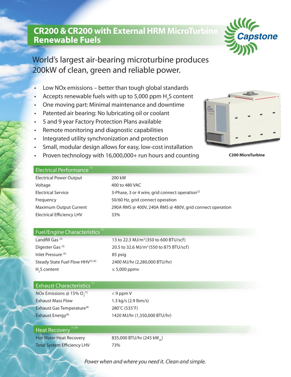 CR200 Biogas Product Literature - CAPSTONE TURBINE