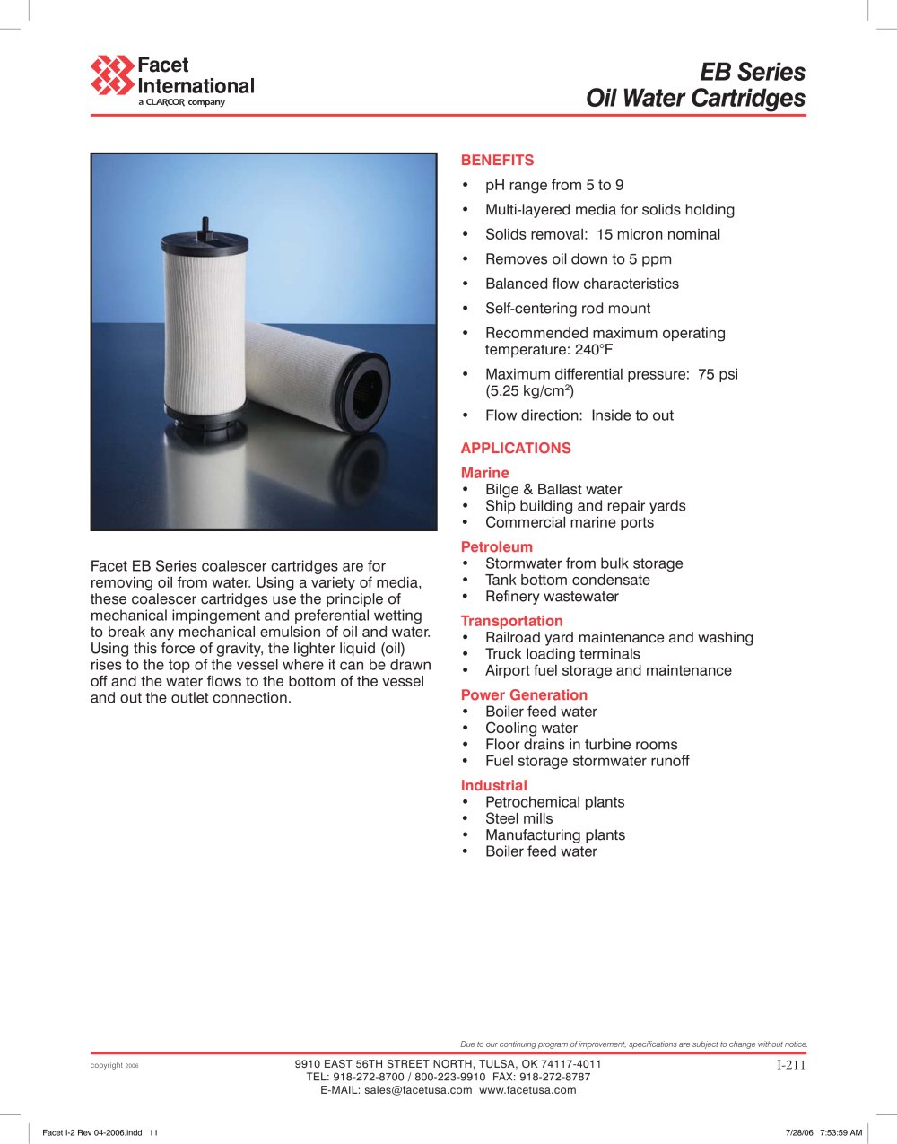 EB series oil/water cartridges - Facet International