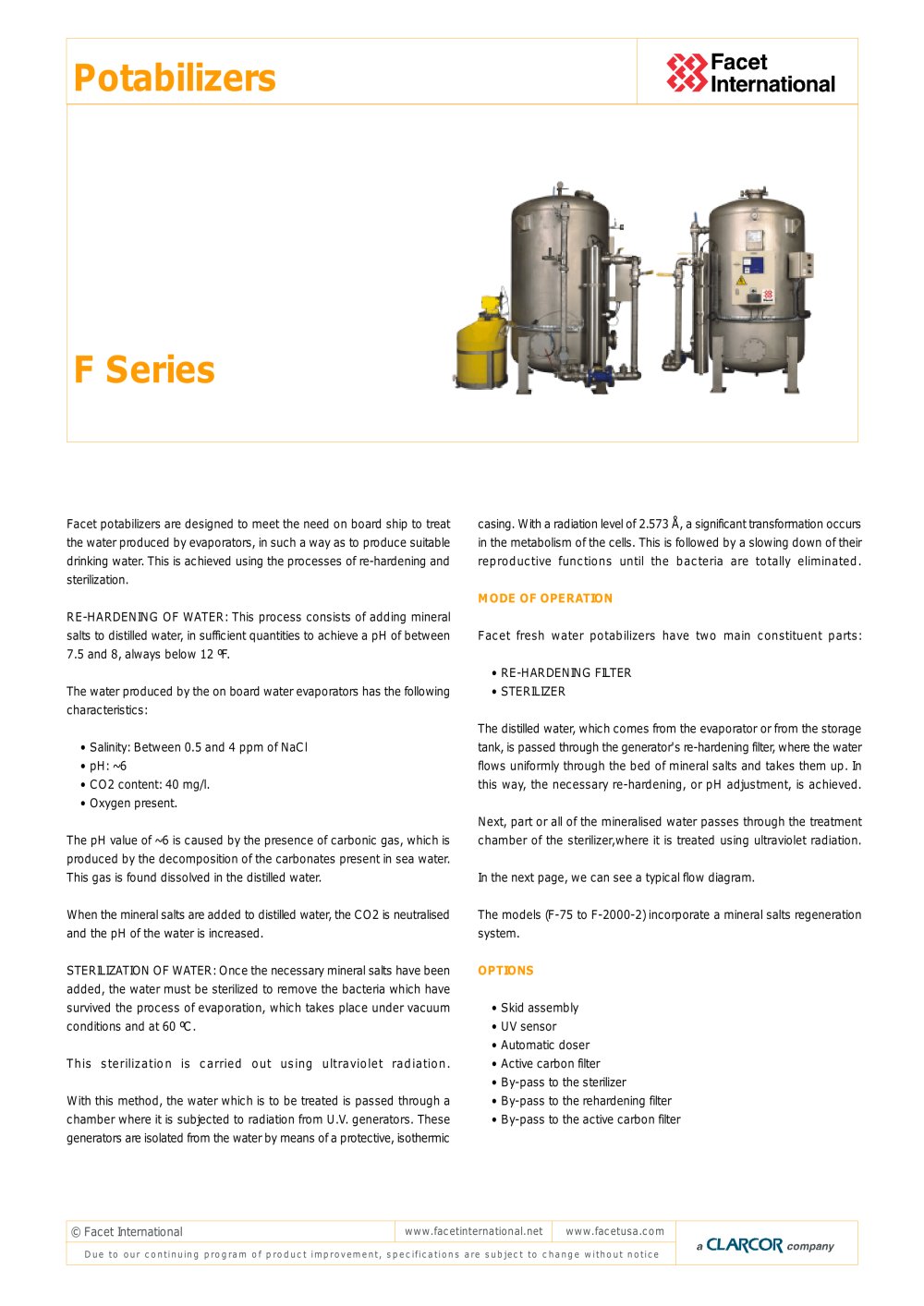 F Series potabilizers - Facet International