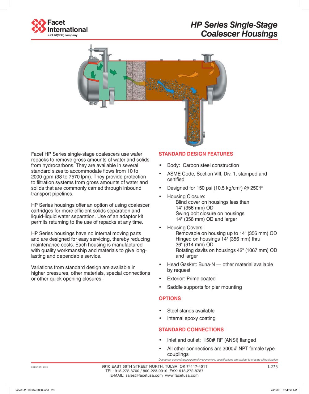 HP series single-stage coalescer housing - Facet International