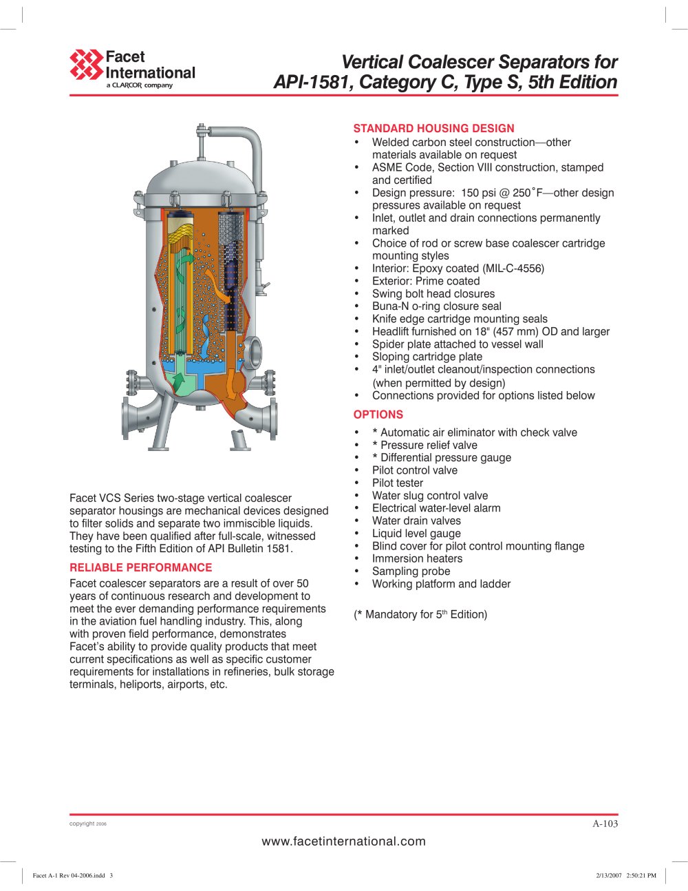 Vertical coalescer separators - Facet International