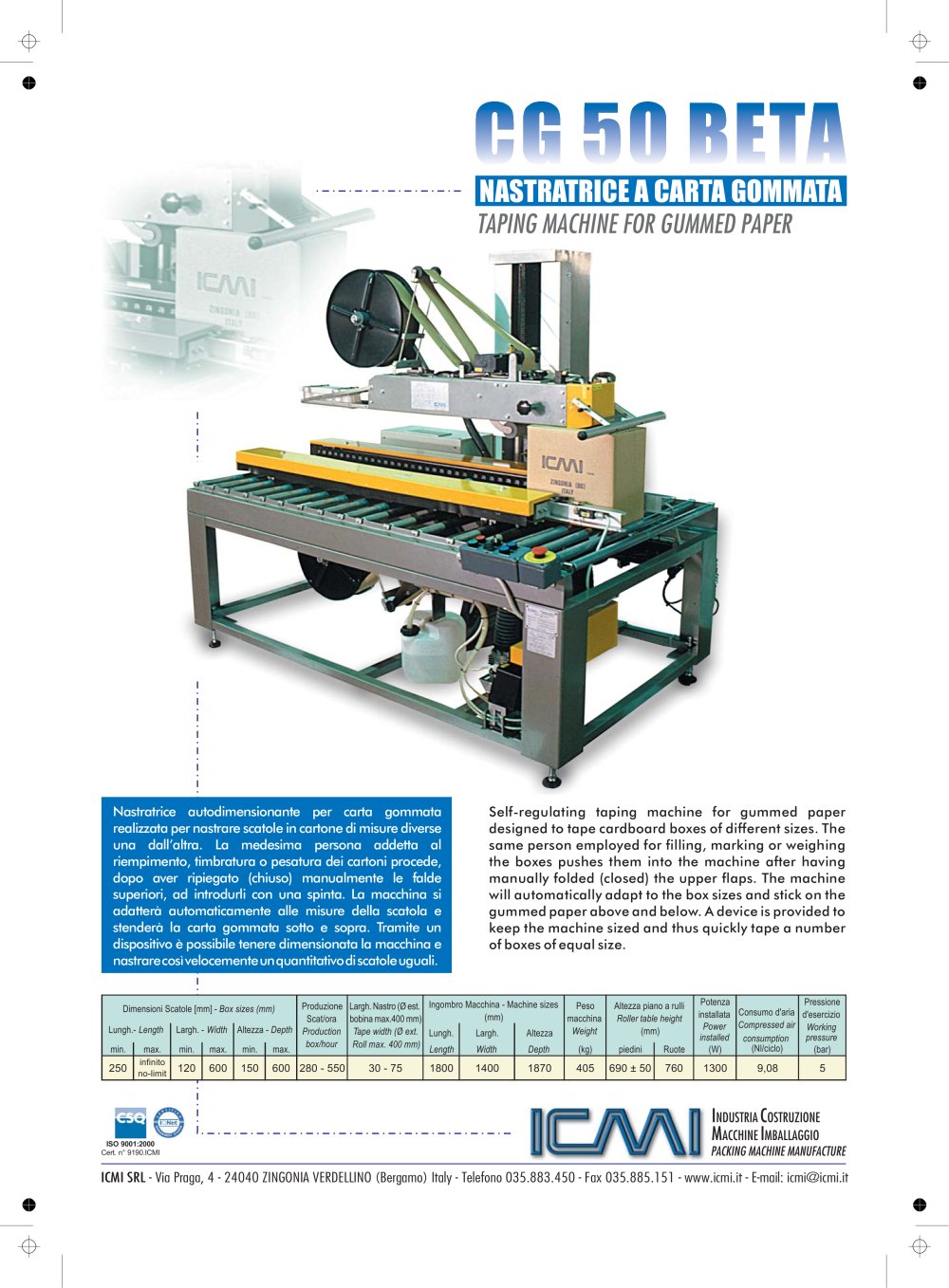 ICMI's taping machines for gummed paper CG50 - ICMI