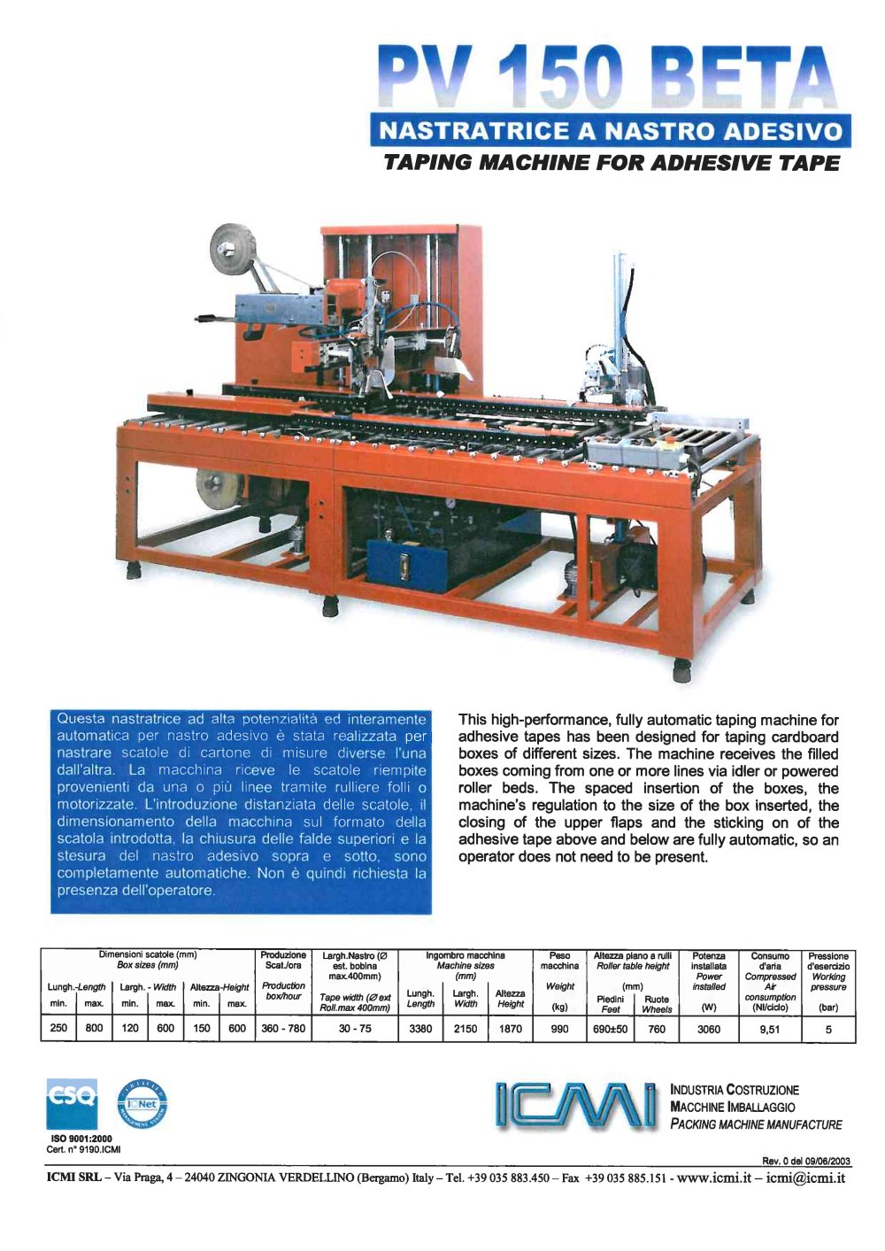 ICMI's taping machines for self-adhesive tape PV150 - ICMI