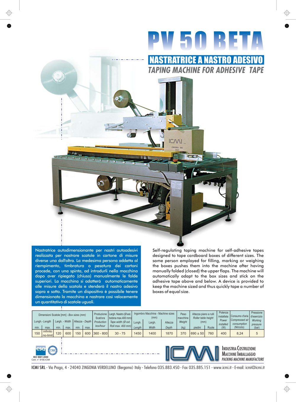 ICMI's taping machines for self-adhesive tape PV50 - ICMI