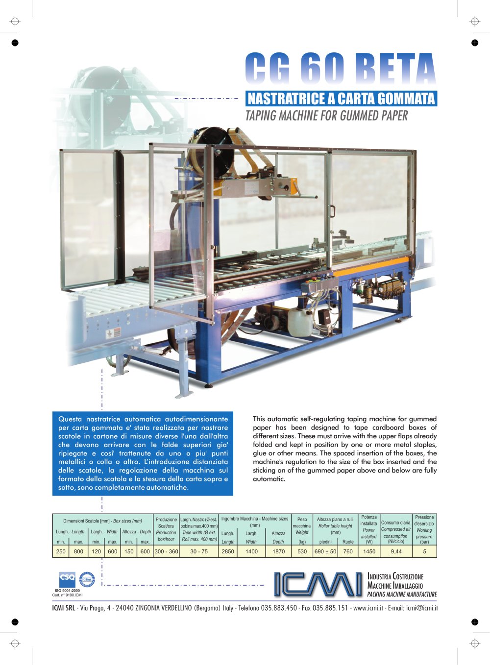 Taping machine for gummed paper type CG60 - ICMI