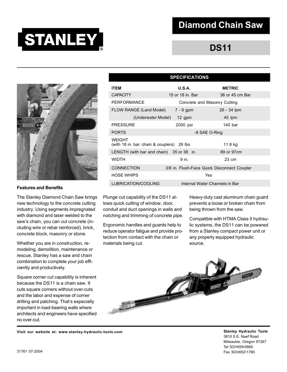 Diamond Chain Saw - Stanley Hydraulic Tools