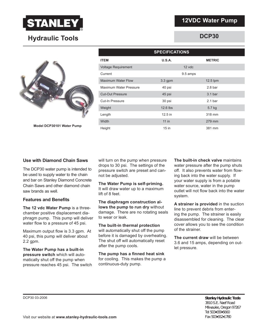 Diaphragm Water Pump - Stanley Hydraulic Tools