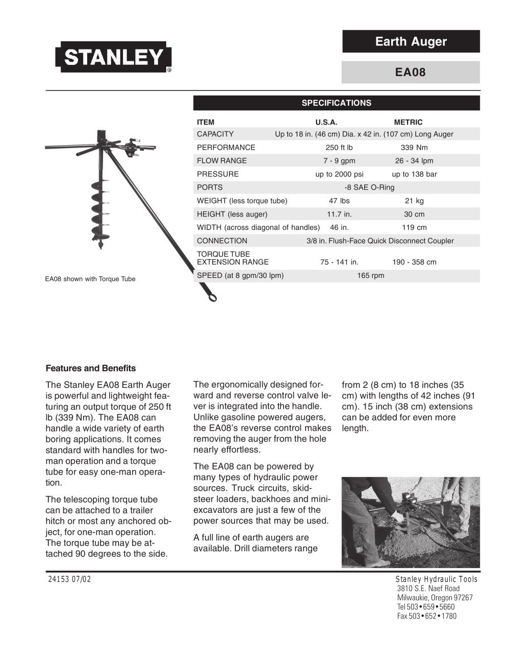 Earth Auger - Stanley Hydraulic Tools