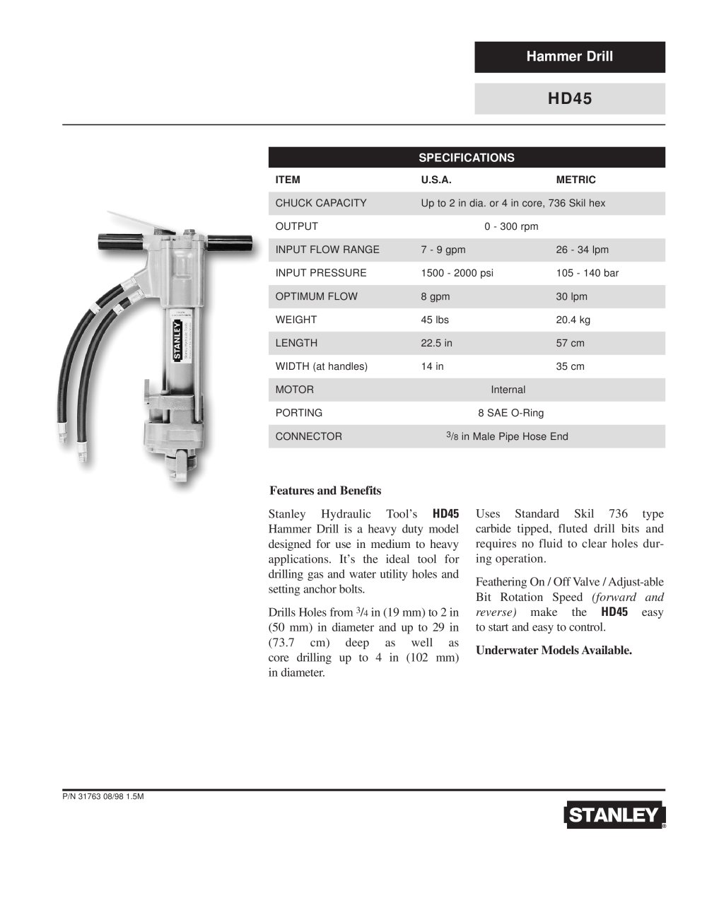 Hammer Drill - HD45 - Stanley Hydraulic Tools