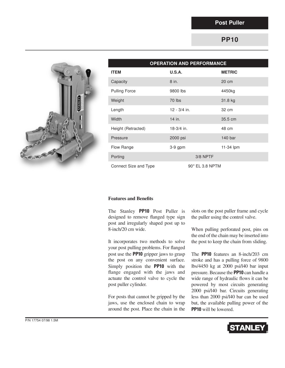 Hydraulic Post Puller - Stanley Hydraulic Tools