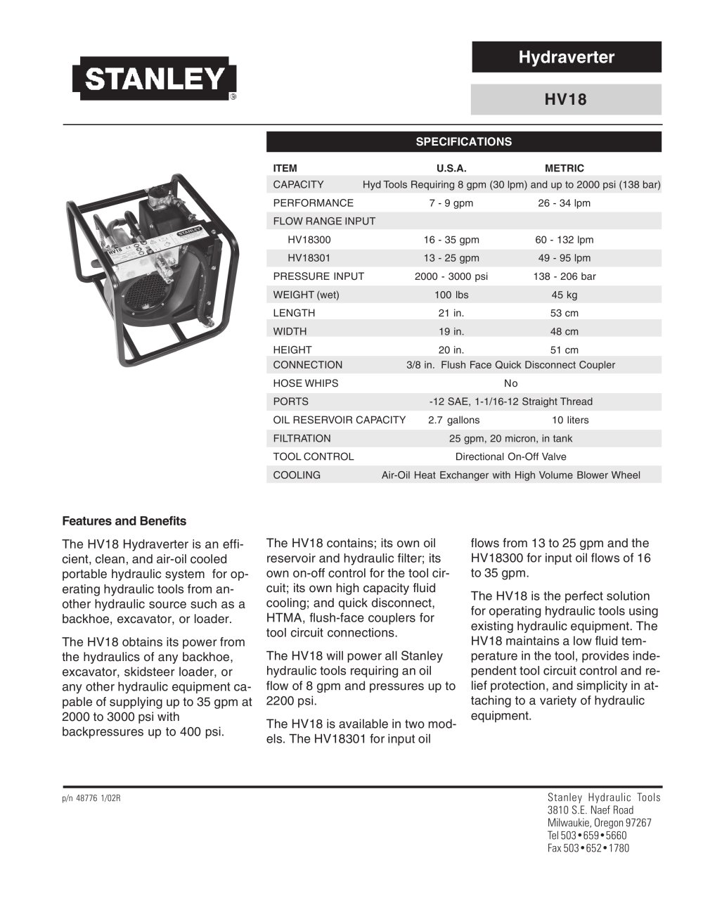 Hydraverter - HV18 - Stanley Hydraulic Tools