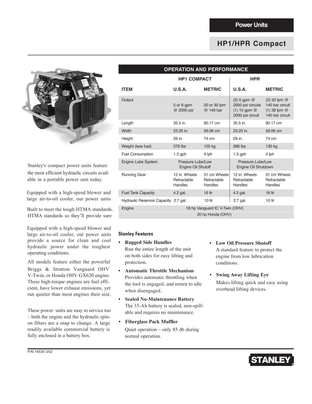 Power Units - HP1/HPR Compact - Stanley Hydraulic Tools