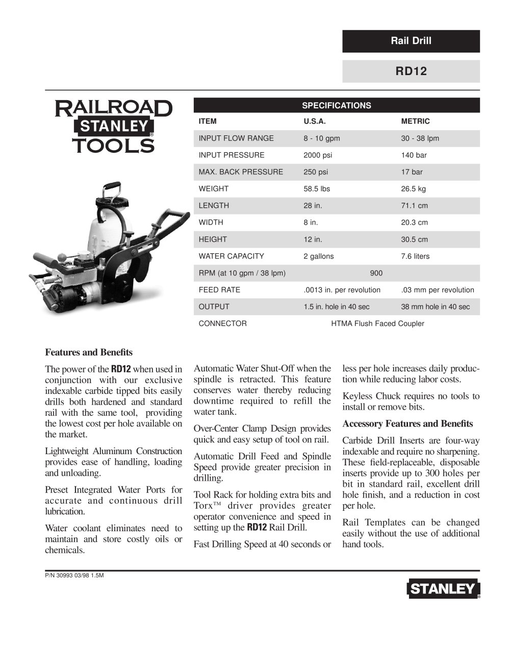 Rail Drill - RD12 - Stanley Hydraulic Tools