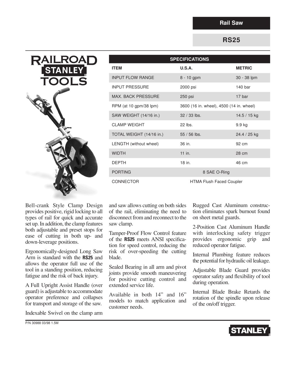 Rail Saw - RS25 - Stanley Hydraulic Tools