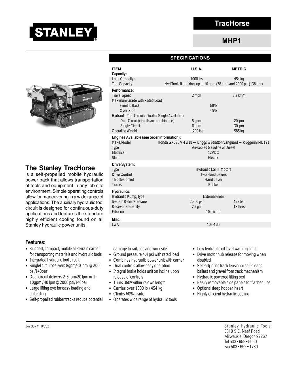 TracHorse - MHP1 - Stanley Hydraulic Tools
