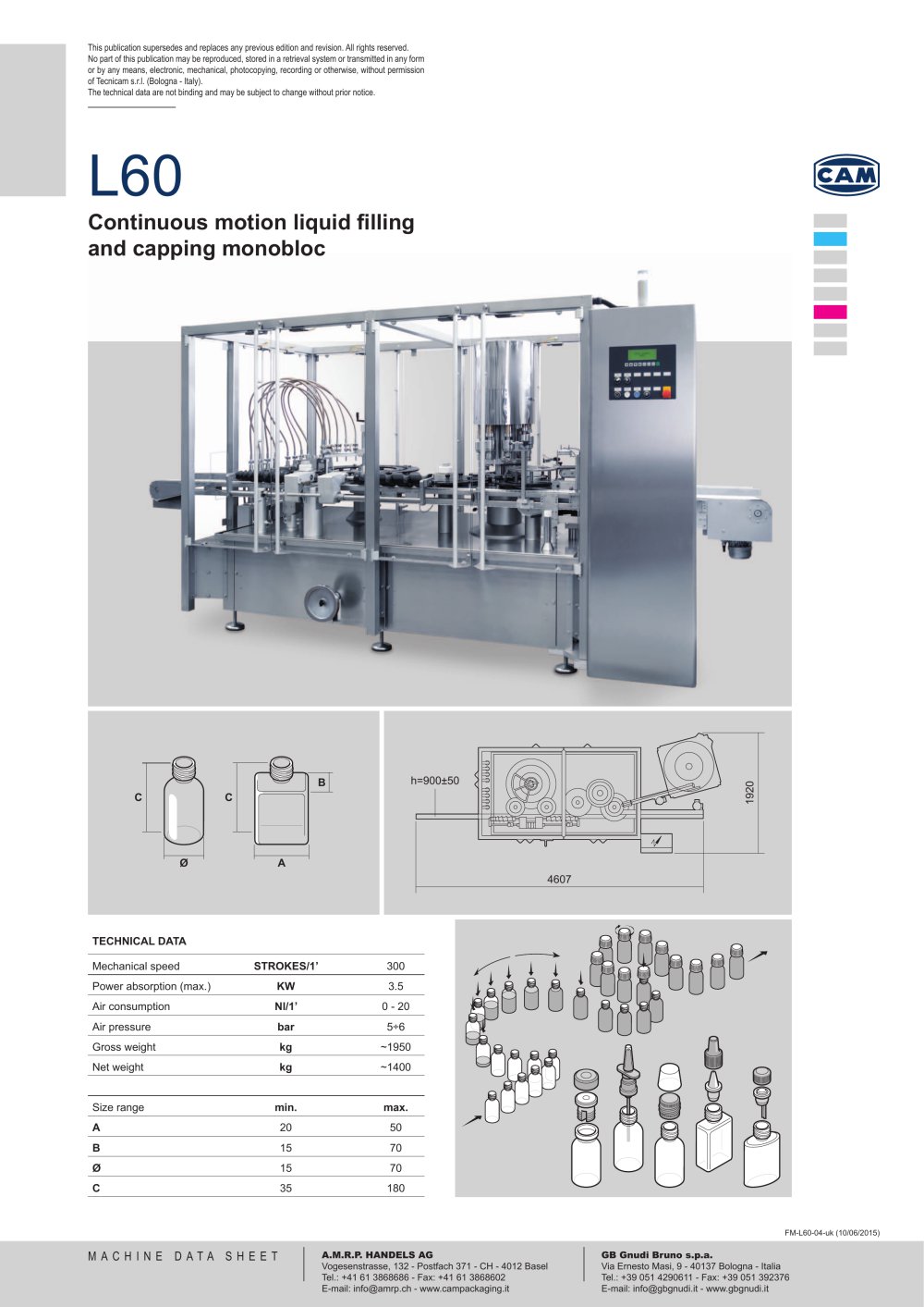 L60 continuous motion liquid filling/capping monobloc - CAM