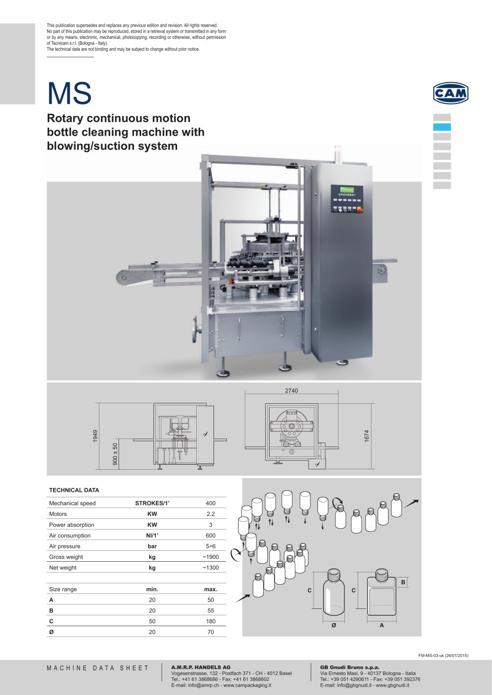 MS continuous motion bottle cleaning machine with blowing and suction system - CAM