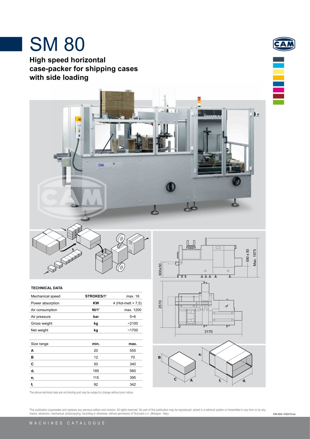 SM80 horizontal case packer for shipping cases with side loading - CAM