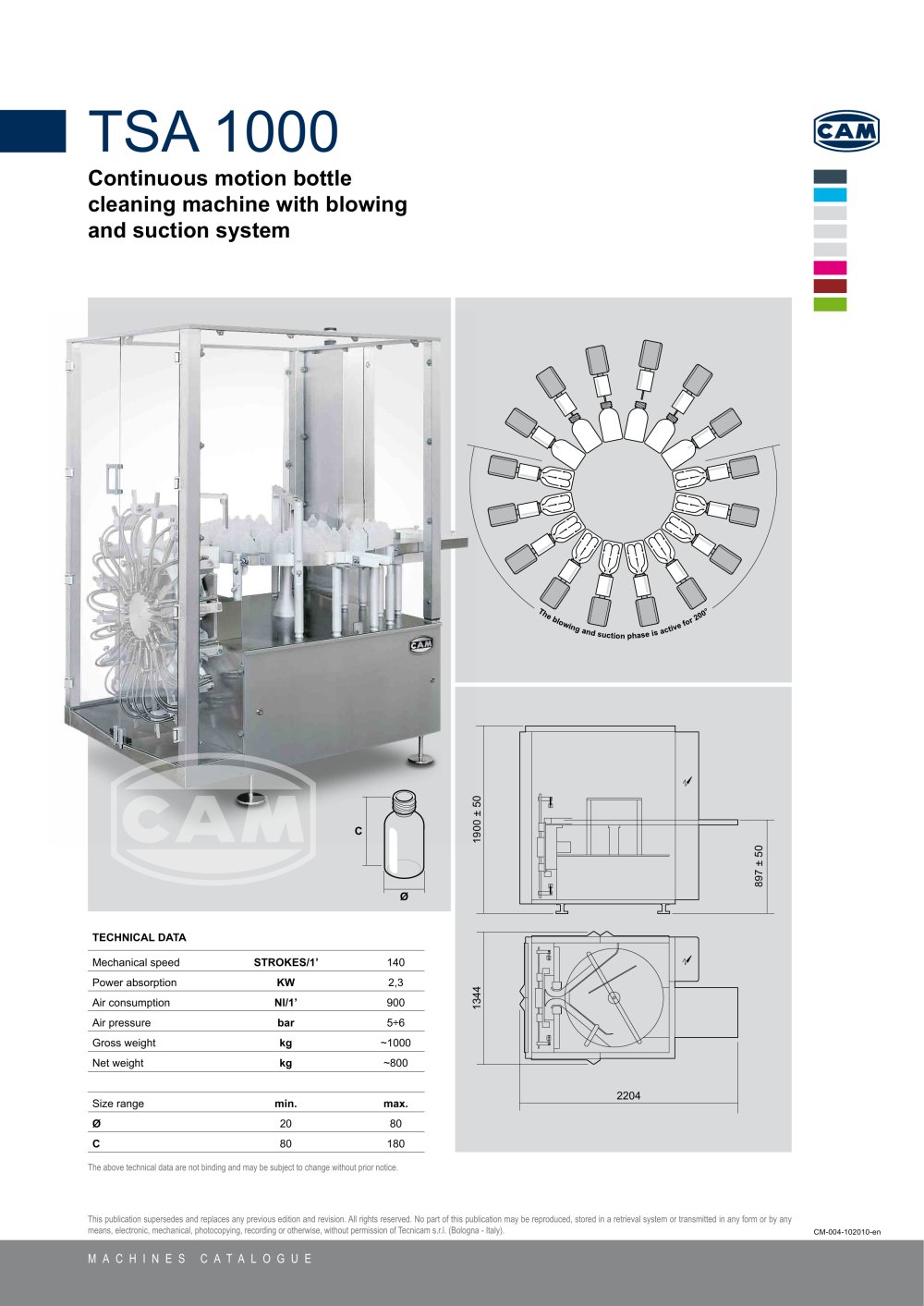TSA1000 continuous motion bottle cleaning machine with blowing and suction system - CAM