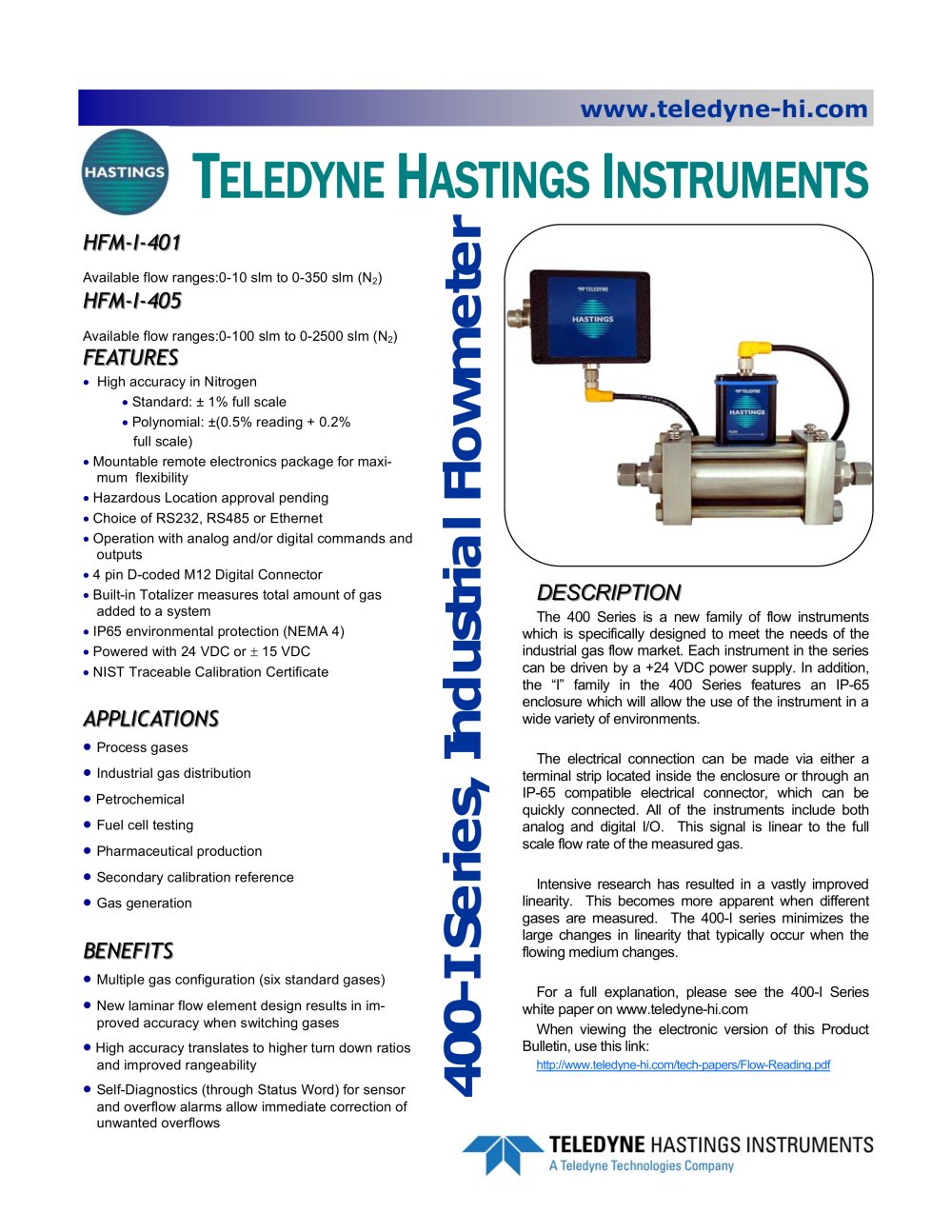 400 I Series Industrial Mass Flow Meter - Teledyne Hastings Instruments