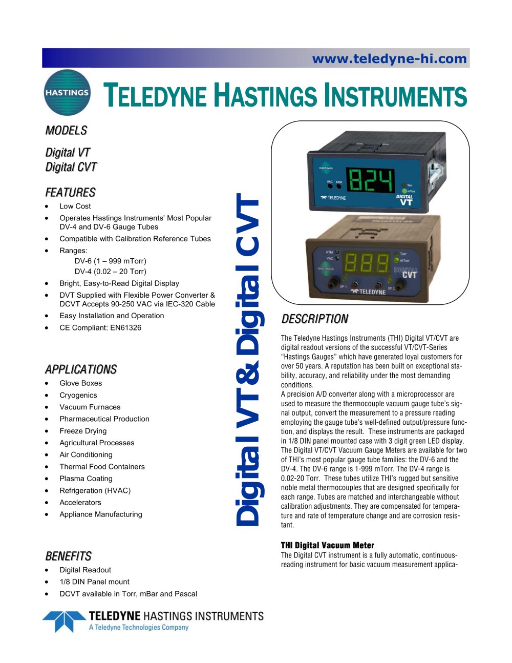 DVT/DCVT  digital vacuum gauge/controller - Teledyne Hastings Instruments