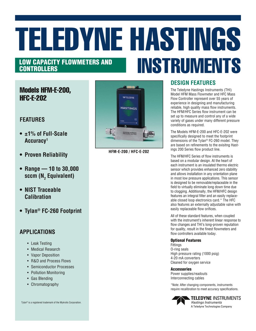 HFM-E-200/HFC-E-202 - Teledyne Hastings Instruments