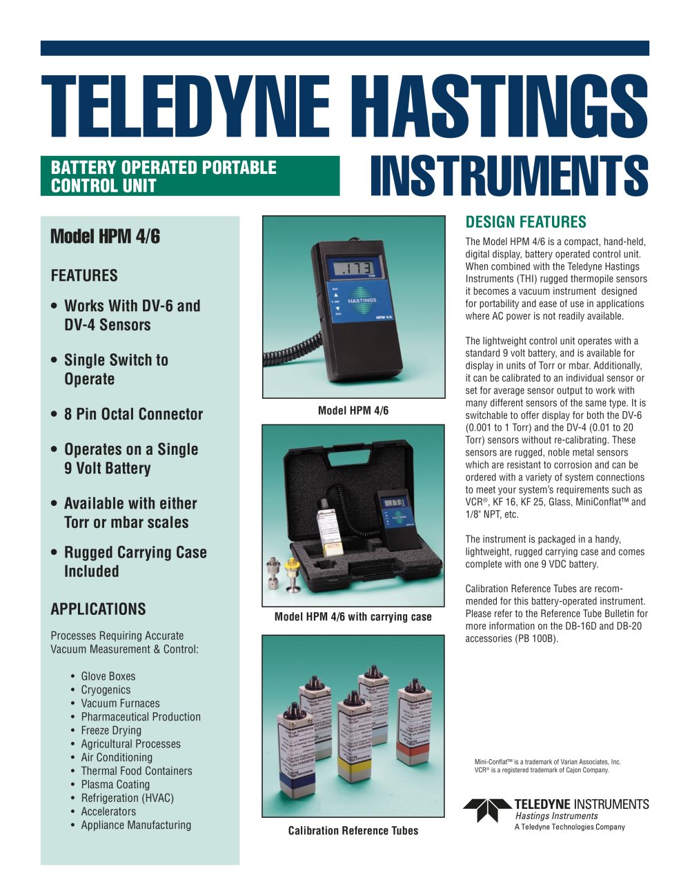 HPM 4/6 portable, dual range vacuum gauge - Teledyne Hastings Instruments