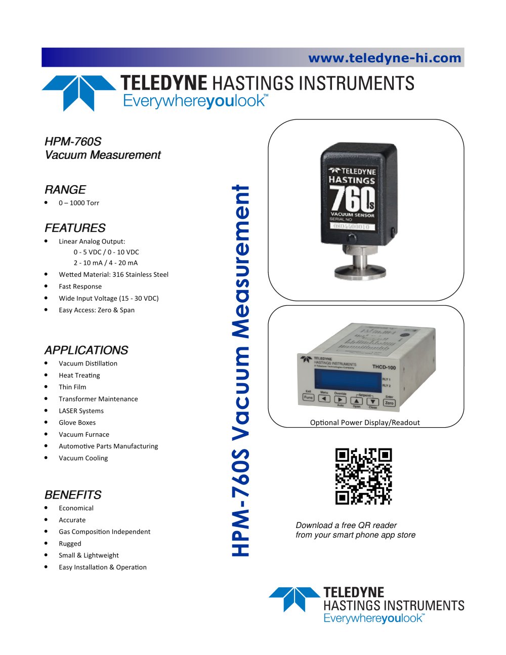 HPM-760S vacuum sensor - Teledyne Hastings Instruments