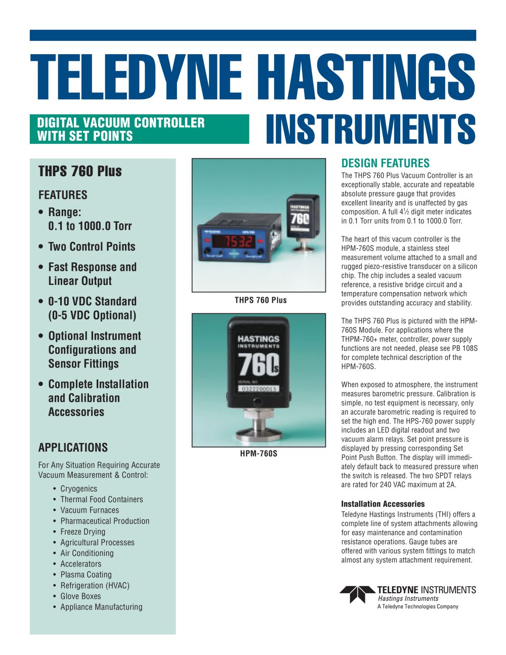 HPS-760 Power supply/digital vacuum meter - Teledyne Hastings Instruments