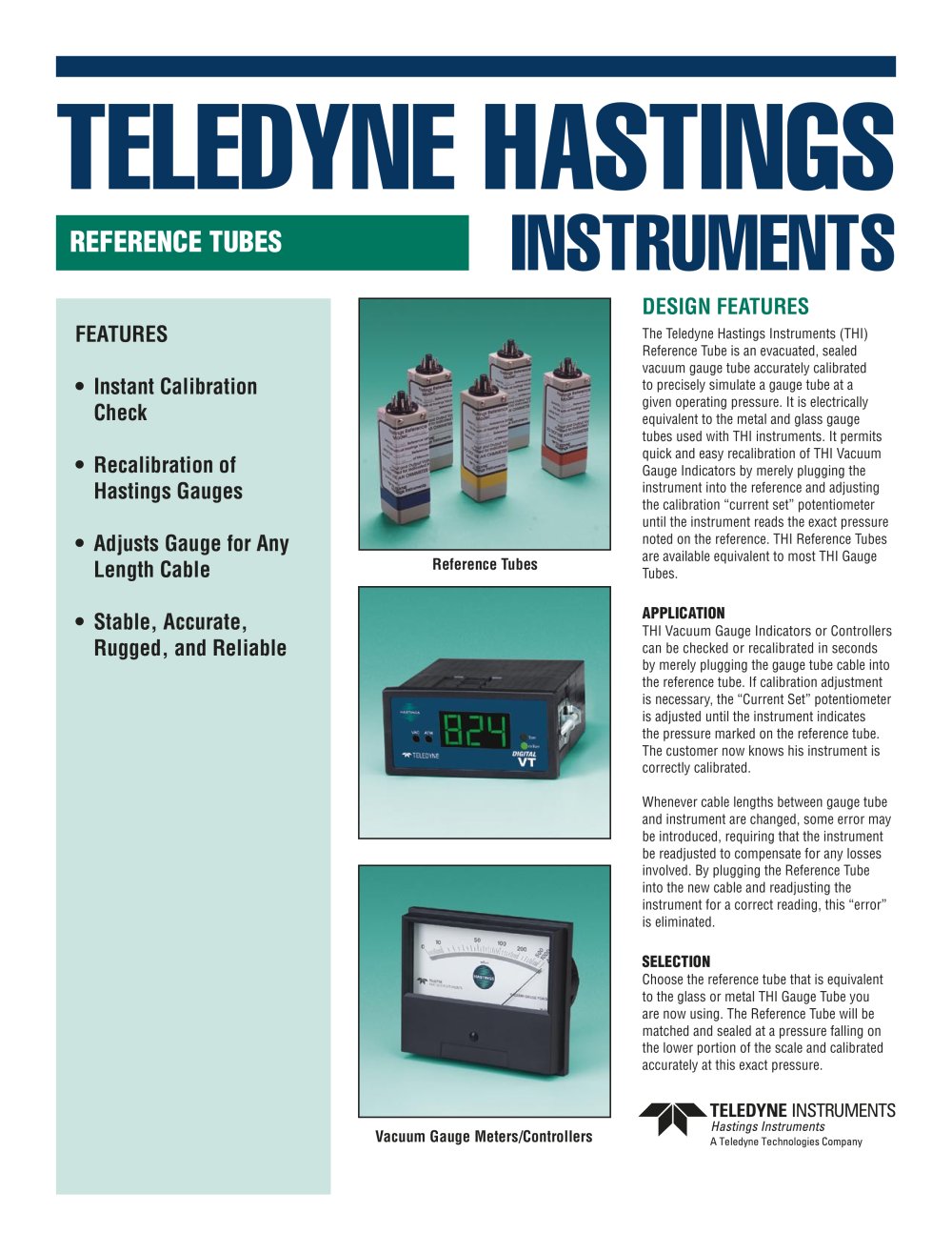 Vacuum calibration reference tubes - Teledyne Hastings Instruments