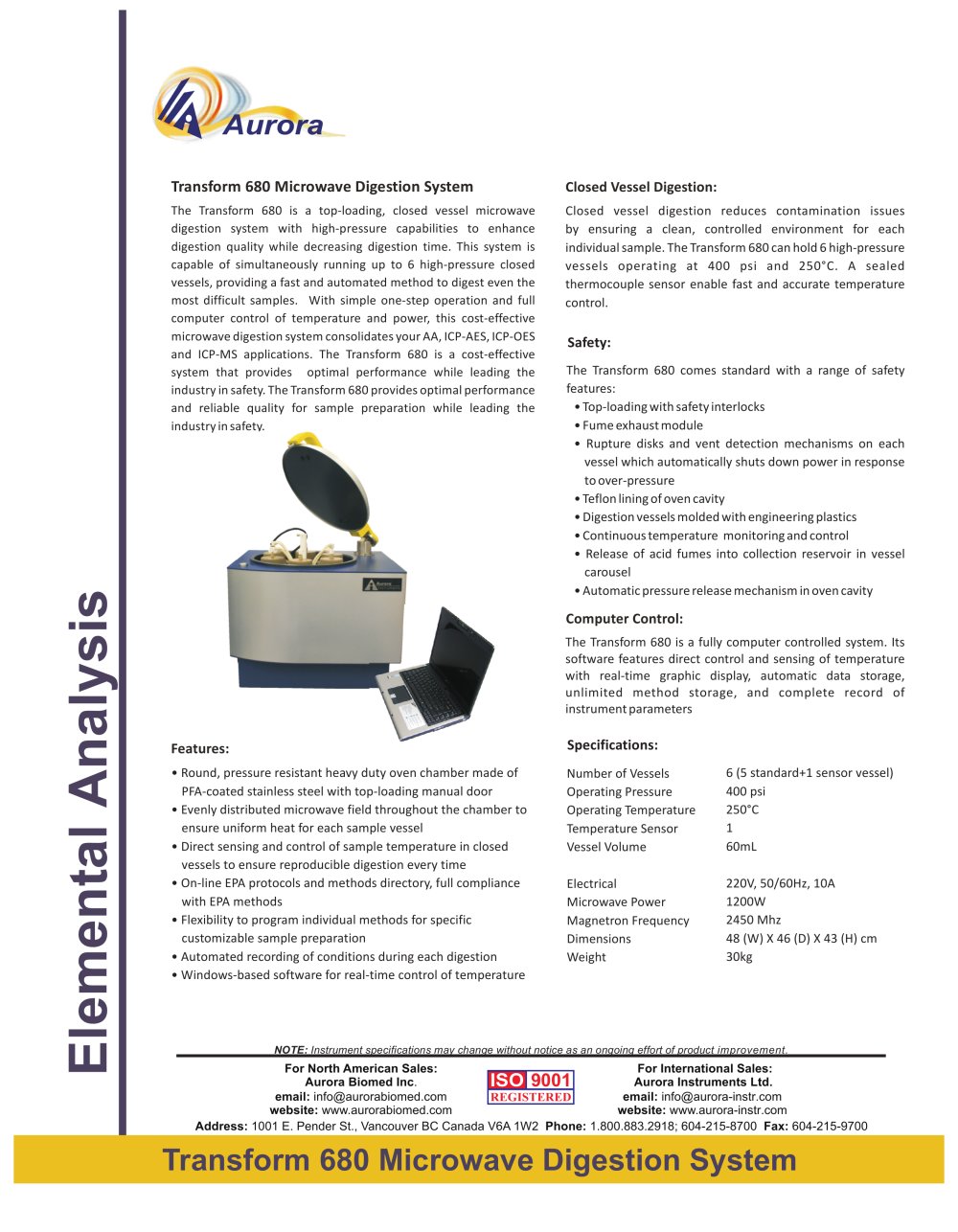 Transform 600 Microwave Digestion System - Aurora Instruments