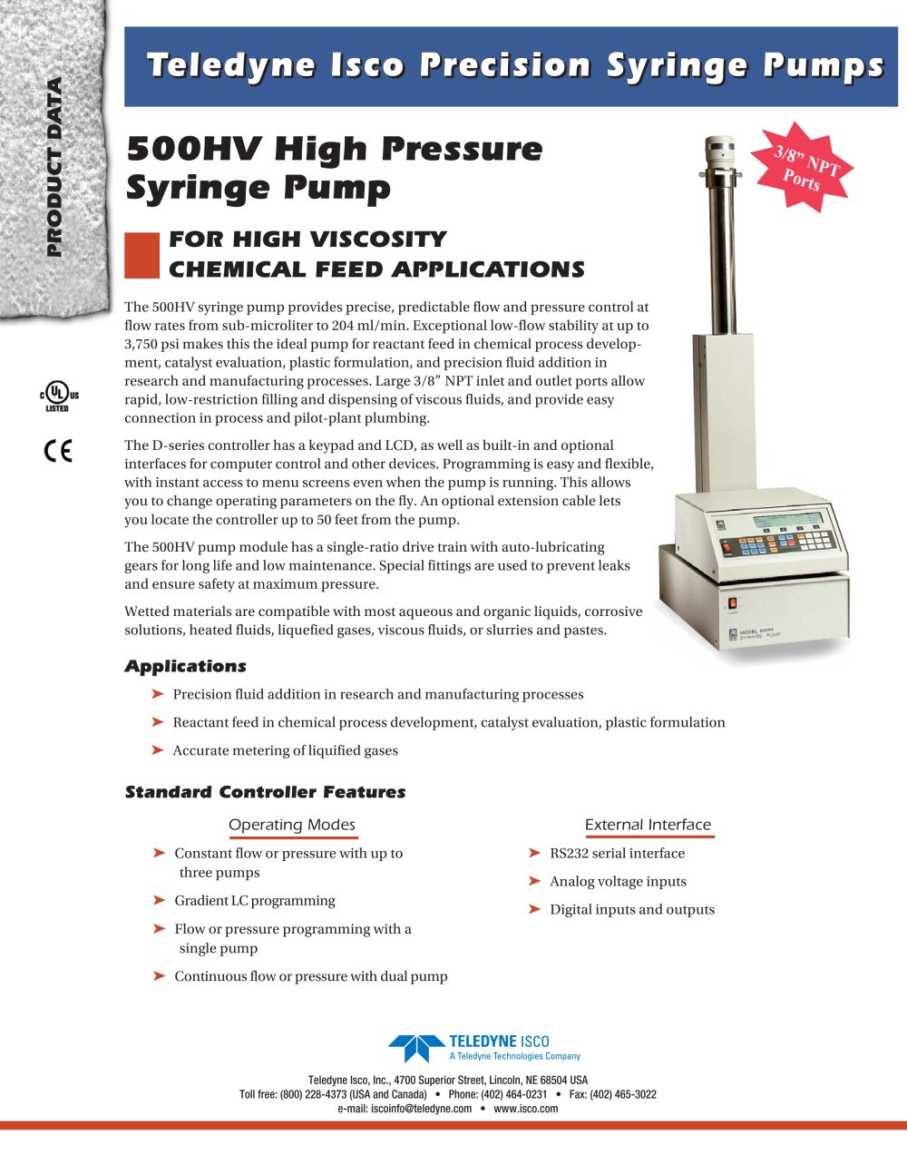 500HV Syringe Pump - Teledyne Isco