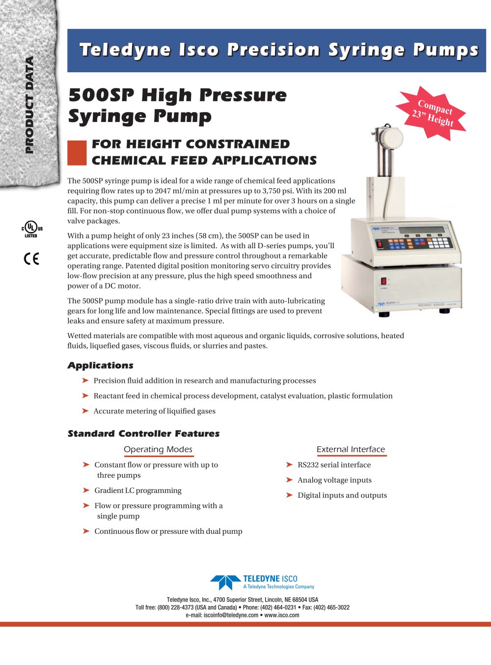 500SP Syringe Pump - Teledyne Isco