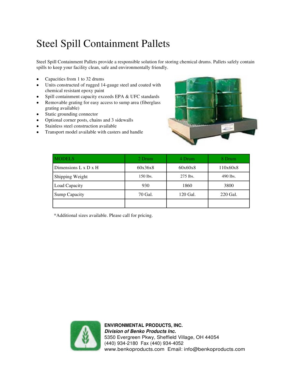 Steel Spill Containment Pallets - Benko