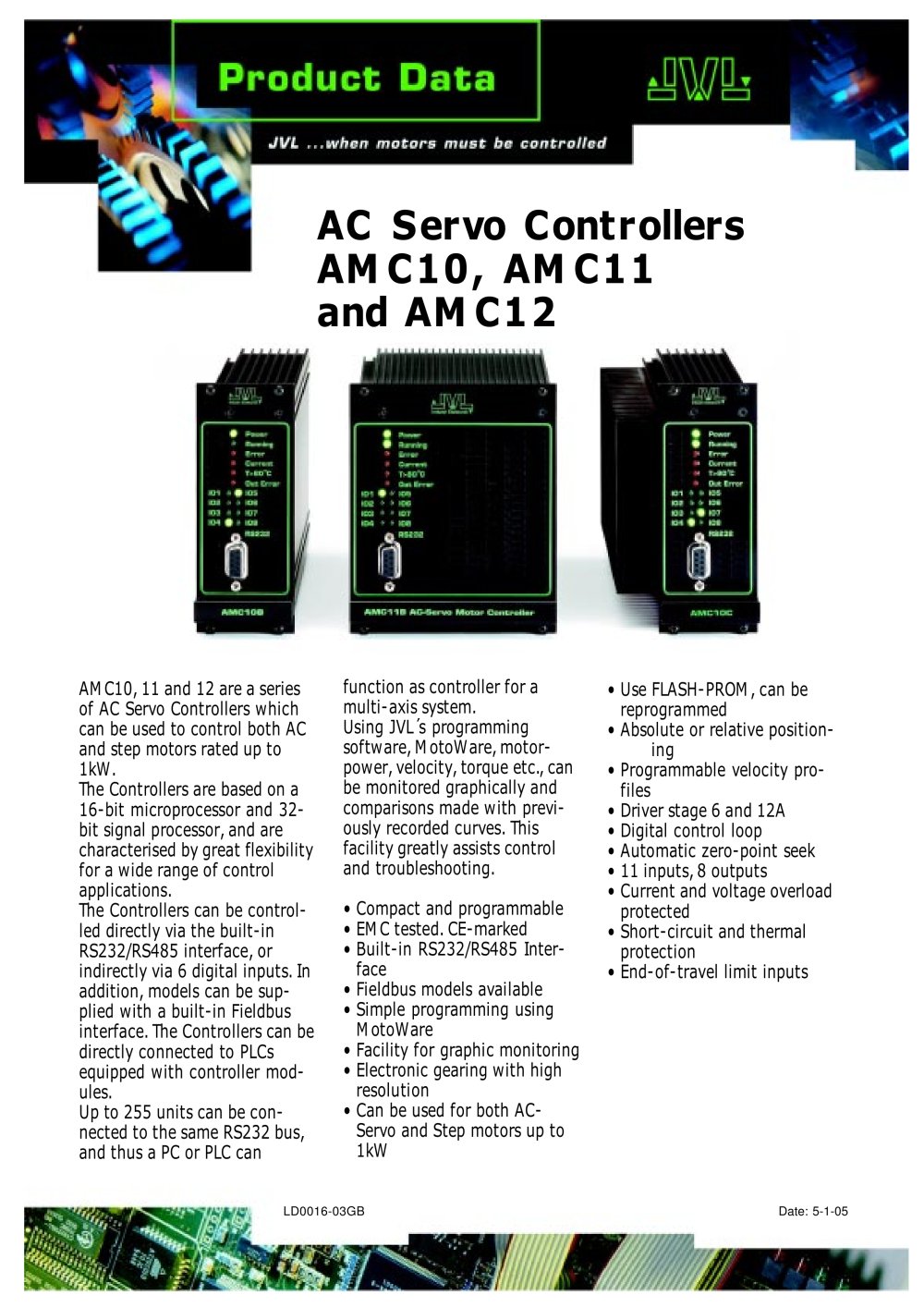 AC Servo Controllers AMC10, AMC11 and AMC12 - JVL