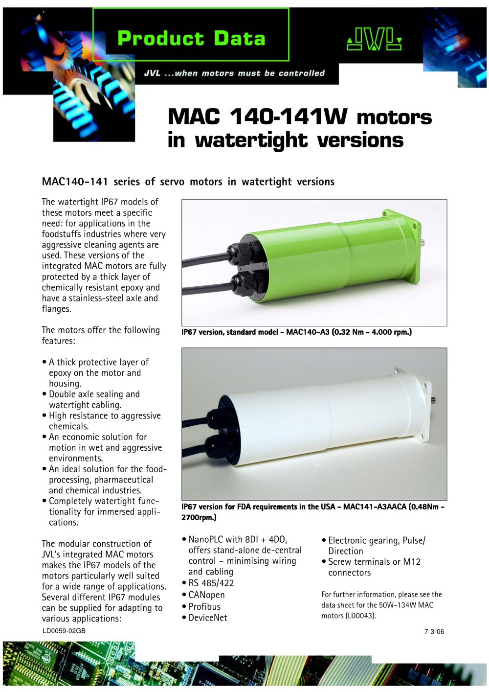 MAC 140-141W motors in watertight versions - JVL