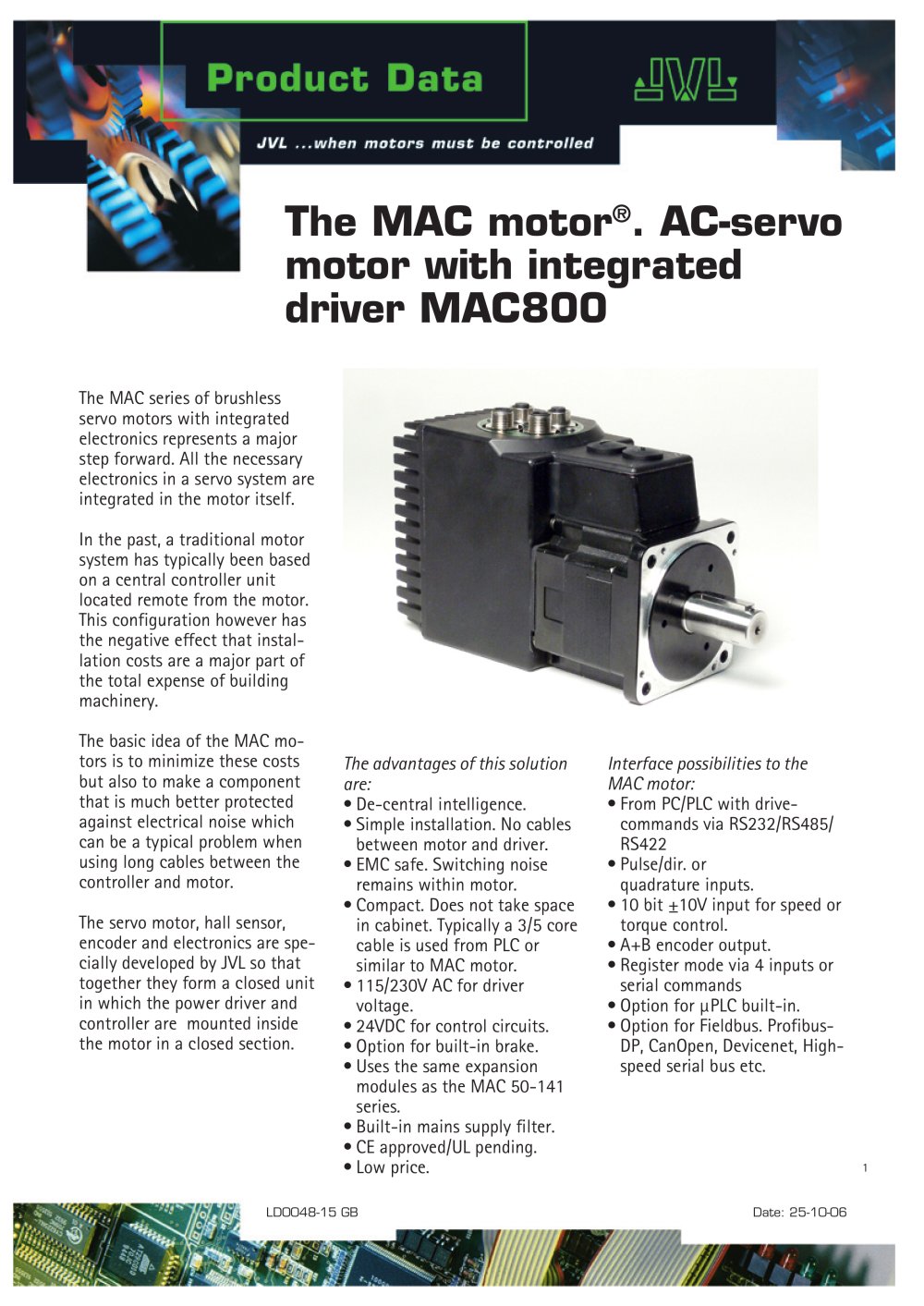 The MAC motor. AC-servo motor with integrated driver MAC800 - JVL
