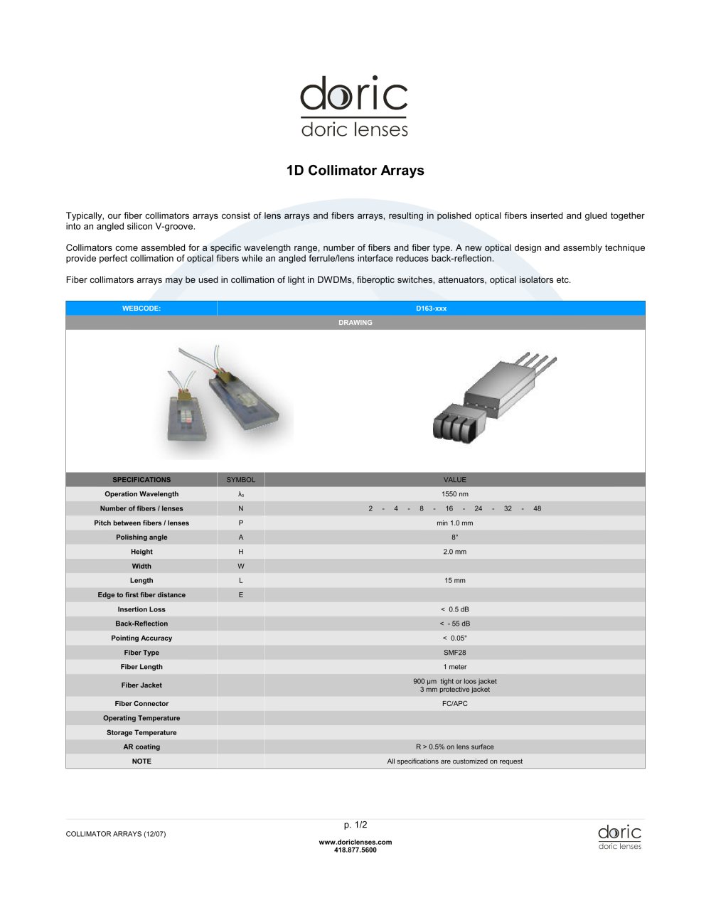 Fiber Collimators Arrays - Doric Lenses